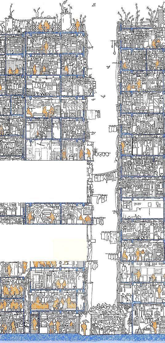 香港九龙城寨剖面图，历史、文化与人类居住空间的交织呈现