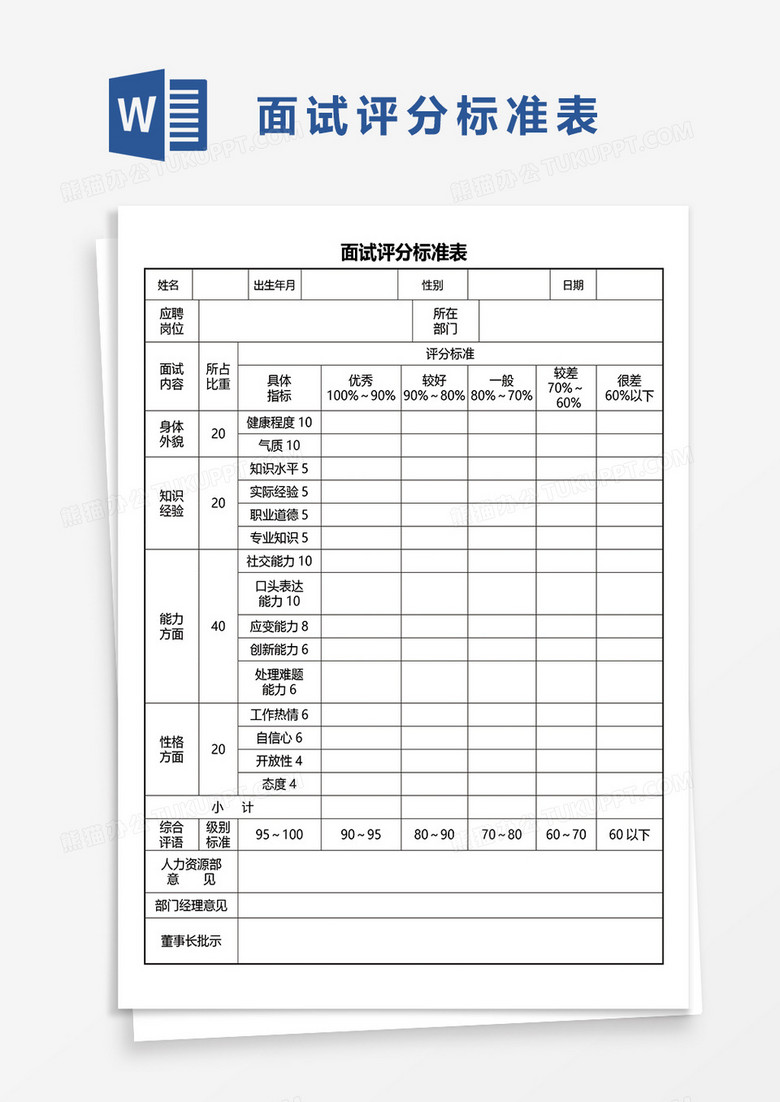 公务员面试评分标准表模板及其实际应用指南